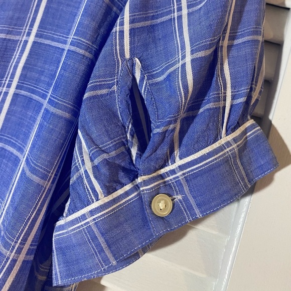 Ann Taylor Loft Blue & White Plaid Blouse, Size Small, Buttons Down the Back - Picture 5 of 6